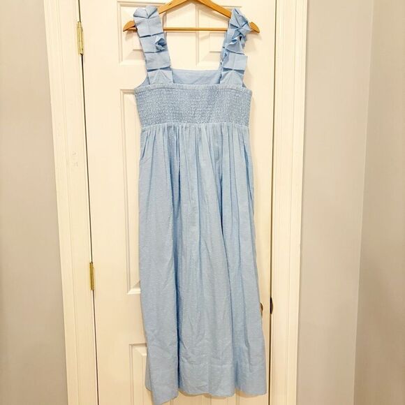 LAKE Lolly Midi Dress Morning Blue Swiss Dot Pockets Small Nap Dress - Picture 7 of 8